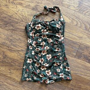 Floral Halter Swimsuit Romper